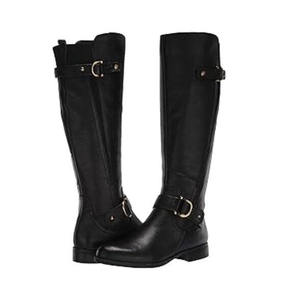 NATURALIZER Jillian Black Tall Knee High Leather Riding Boot Zipper Elastic 8.5M - Picture 2 of 16